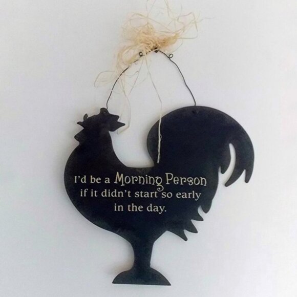 Metal Rooster Hanging Metal Wall Sign Morning Saying Primitive Farmhouse Black - Picture 13 of 14